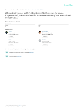 Allopatric Divergence and Hybridization Within Cupressus Chengiana (Cupressaceae), a Threatened Conifer in the Northern Hengduan Mountains of Western China