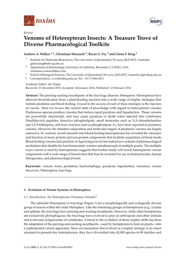 Venoms of Heteropteran Insects: a Treasure Trove of Diverse Pharmacological Toolkits