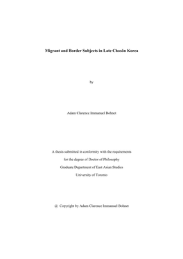 Migrant and Border Subjects in Late Chosŏn Korea