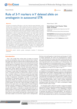 Role of 3-Y Markers in Y Deleted Allele on Amelogenin in Autosomal STR