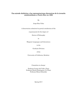 Una Mirada Dialéctica a Las Representaciones Discursivas De La Invasión Estadounidense a Puerto Rico En 1898