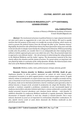 Women's Power in Moldova (14Th - 17Th Centuries)