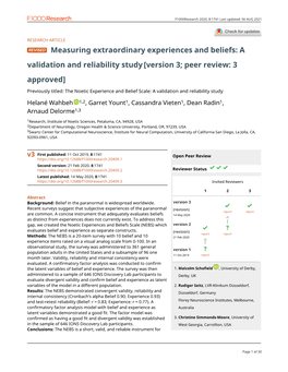 Measuring Extraordinary Experiences and Beliefs: a Validation and Reliability Study [Version 3; Peer Review: 3 Approved]