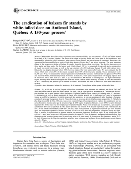 The Eradication of Balsam Fir Stands by White-Tailed Deer on Anticosti Island, Québec: a 150-Year Process1