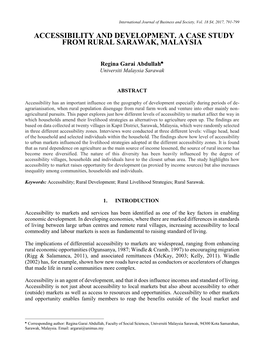 Accessibility and Development. a Case Study from Rural Sarawak, Malaysia