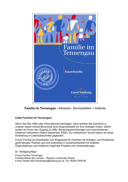 Familie Im Tennengau - Adressen, Servicestellen + Hotlines