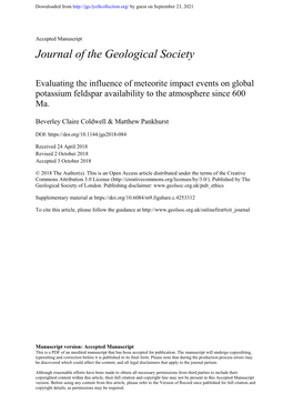 Evaluating the Influence of Meteorite Impact Events on Global Potassium Feldspar Availability to the Atmosphere Since 600 Ma