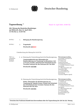 Amtliche Tagesordnung Der 220. Sitzung Des 19