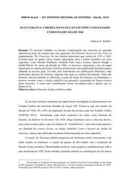 Os Futurians E a Produção Da Ficção Científica Nos Estados Unidos Da Década De 1940