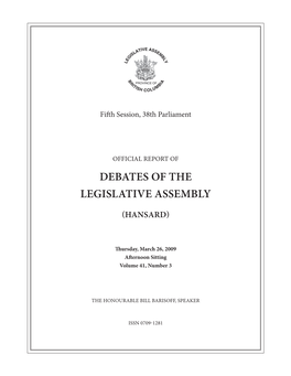 Debates of the Legislative Assembly