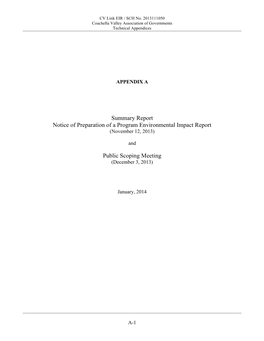 Summary Report Notice of Preparation of a Program Environmental Impact Report Public Scoping Meeting