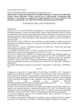 Decreto Del Presidente Della Giunta Regionale 27 Maggio 2019, N. 41