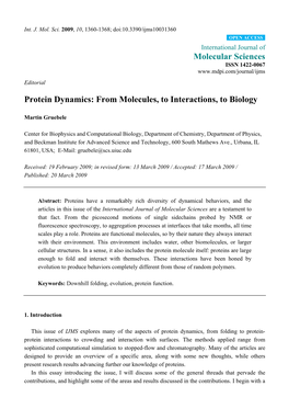 Protein Dynamics: from Molecules, to Interactions, to Biology