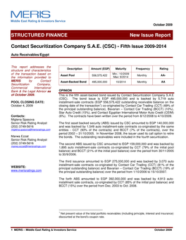 STRUCTURED FINANCE New Issue Report Contact Securitization