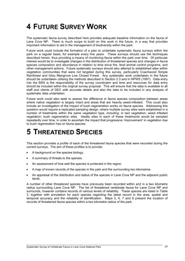 Systematic Survey of Vertebrate Fauna in Lane Cove National Park 23 24 Systematic Survey of Vertebrate Fauna in Lane Cove National Park