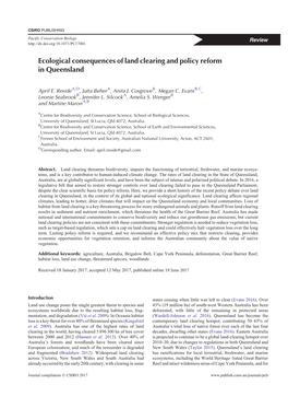 Ecological Consequences of Land Clearing and Policy Reform in Queensland