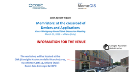 Memristors: at the Crossroad of Devices and Applications INFORMATION for the VENUE