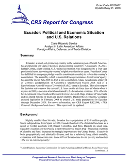 Ecuador: Political and Economic Situation and U.S