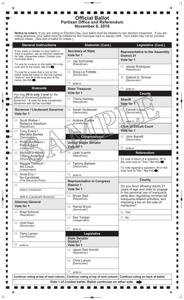 Official Ballot Partisan Office and Referendum November 6, 2018