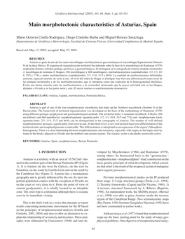 Main Morphotectonic Characteristics of Asturias, Spain