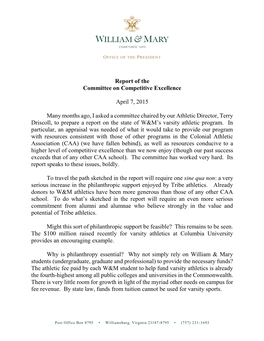 Report of the Committee on Competitive Excellence April 7