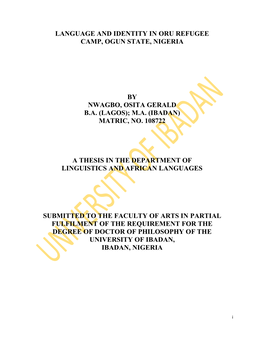 Language and Identity in Oru Refugee Camp, Ogun State, Nigeria