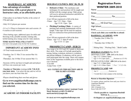 BASEBALL ACADEMY Registration Form WINTER 2009-2010