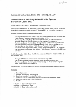 Dorset Council Dog Related Public Spaces Protection Order 2020