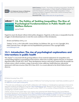 The Rise of Psychological Fundamentalism in Public Health and Welfare Reform