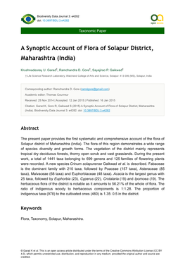 A Synoptic Account of Flora of Solapur District, Maharashtra (India)