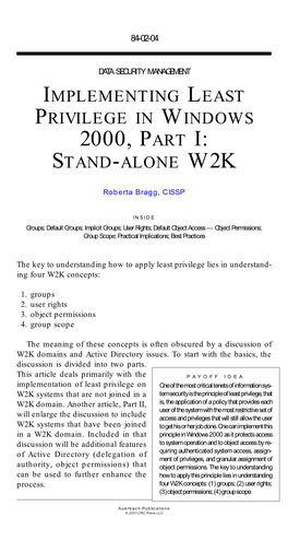 Implementing Least Privilege in Windows 2000, Part I: Stand-Alone W2k