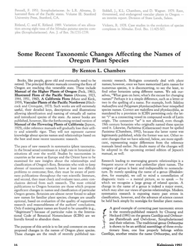 Some Recent Taxonomic Changes Affecting the Names of Oregon Plant Species by Kenton L