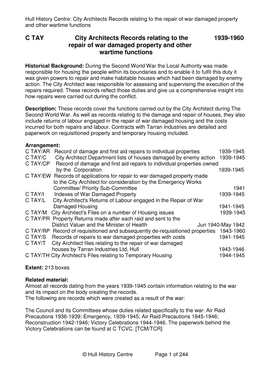 C TAY City Architects Records Relating to the 1939-1960 Repair of War Damaged Property and Other Wartime Functions