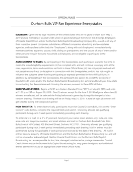 Durham Bulls VIP Fan Experience Sweepstakes