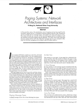 Paging Systems: Network Architectures and Interfaces