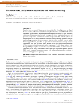 Heartbeat Stars, Tidally Excited Oscillations and Resonance Locking