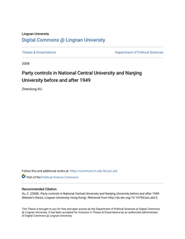 Party Controls in National Central University and Nanjing University Before and After 1949