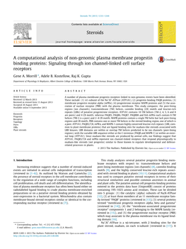 A Computational Analysis of Non-Genomic Plasma Membrane Progestin Binding Proteins: Signaling Through Ion Channel-Linked Cell Surface Receptors ⇑ Gene A