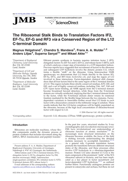 The Ribosomal Stalk Binds to Translation Factors IF2, EF-Tu, EF-G and RF3 Via a Conserved Region of the L12 C-Terminal Domain