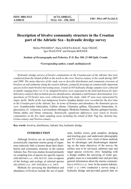 Description of Bivalve Community Structure in the Croatian Part of the Adriatic Sea - Hydraulic Dredge Survey