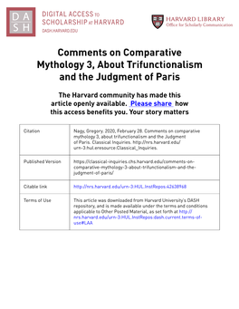 Comments on Comparative Mythology 3, About Trifunctionalism and the Judgment of Paris