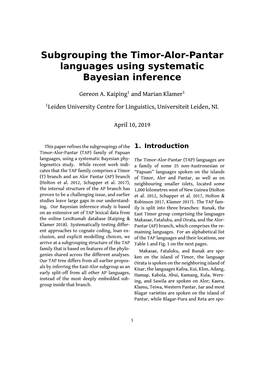 Subgrouping the Timor-Alor-Pantar Languages Using Systematic Bayesian Inference