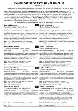 CAMBRIDGE UNIVERSITY RAMBLING CLUB Lent Term 2012