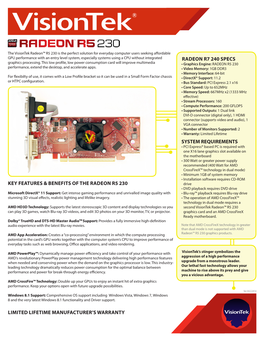 Key Features & Benefits of the Radeon R5 230 Limited