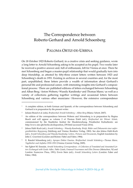 The Correspondence Between Roberto Gerhard and Arnold Schoenberg