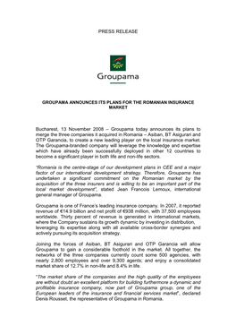 Groupama Announces Its Plans for the Romanian Insurance Market