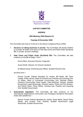 J/S5/20/29/A JUSTICE COMMITTEE AGENDA 29Th Meeting, 2020