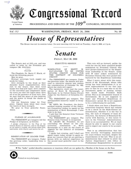 Congressional Record United States Th of America PROCEEDINGS and DEBATES of the 109 CONGRESS, SECOND SESSION