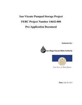 San Vicente Pumped Storage Project FERC Project Number 14642-000 Pre-Application Document