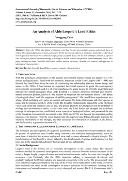 An Analysis of Aldo Leopold's Land Ethics